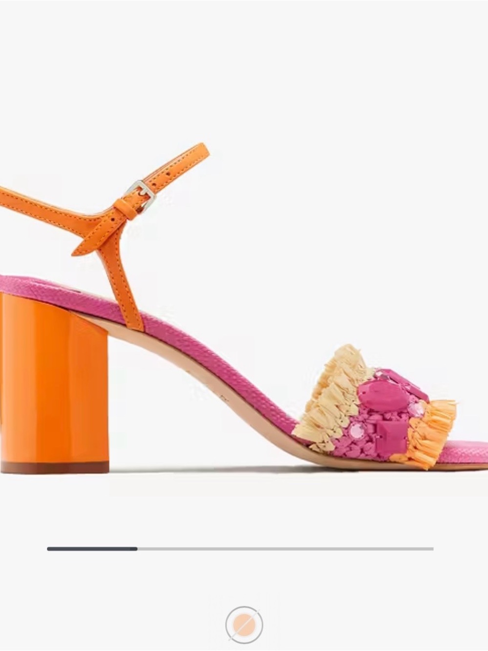 🩷🧡Kate Spade Bora Bora pink and orange raffia fringe block heel sandals🧡🩷